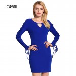 ORMELL V Neck Chiffon Women Dress Lace Up Long Sleeve Dress 2016 Autumn Winter Bodycon Party Dresses Vestido De Festa