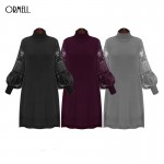 ORMELL Women New Sexy Long Lace Sleeve Dress Basic Turtle Neck Casual Streetwear Brand Dresses Plus Size Vestidos