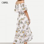 ORMELL Women Sexy Slash Neck Floral Dress Short Sleeve Lace Design Ladies Summer Autumn Fashion Casual Dress Vestidos