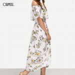 ORMELL Women Sexy Slash Neck Floral Dress Short Sleeve Lace Design Ladies Summer Autumn Fashion Casual Dress Vestidos