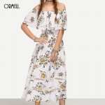 ORMELL Women Sexy Slash Neck Floral Dress Short Sleeve Lace Design Ladies Summer Autumn Fashion Casual Dress Vestidos