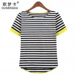 OUMENGKA New Women Tops O-Neck T-Shirt Short Sleeve Striped T Shirts Tees Blusas Femininas Free Shipping M- XXXXL Plus Size