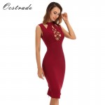 Ocstrade Sexy Bodycon Bandage Dress 2017 New Arrival Women Lace-up Burgundy Knee Length Bandage Dress Wholesale HL