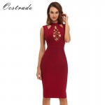 Ocstrade Sexy Bodycon Bandage Dress 2017 New Arrival Women Lace-up Burgundy Knee Length Bandage Dress Wholesale HL