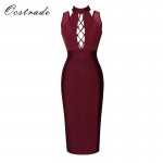 Ocstrade Sexy Bodycon Bandage Dress 2017 New Arrival Women Lace-up Burgundy Knee Length Bandage Dress Wholesale HL