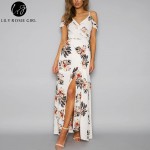 Off Shoulder Deep V Neck Ruffles Boho Maxi Long Dress Women Autumn Elegant Sexy Party Backless Girl Strap Dresses Beach Vestidos