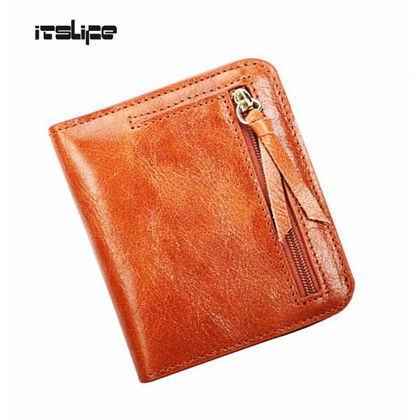 Oil Wax Leather Wallet Female Wallets with Zipper Coin Bag Genuine Leather Women Wallets Small Short Purses for Female