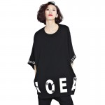 Oladivi Plus Size Women T-Shirt Letter Printing Batwing Sleeve Tumble Tops Tees Shirts Cotton Short Design Female Fashion Tunics