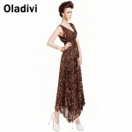 Oladivi XXXL Plus Size Cloth 2017 Summer New Ruffle Maxi Long Chiffon Dresses Women Leopard Sexy Vest Tank Dress Female Sundress