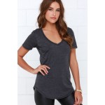 Olive Green Tops PocketStyle Woman Relaxes In Bulk Summer V-neck T-shirts Pure Short Sleeve Basic Tee