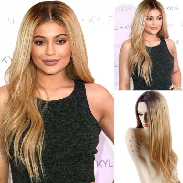 Ombre Blonde Wig Jenner Wigs African American Wig for Black Women Cheap Blonde Hair heat Resistant Synthetic Female  False Wigs