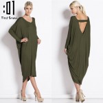 One Size Autumn Winter Dress Casual Loose Black Dress Round Neck Batwing Long Sleeve Backless Fashion Women Dresses Vestidos