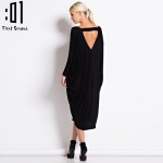 One Size Autumn Winter Dress Casual Loose Black Dress Round Neck Batwing Long Sleeve Backless Fashion Women Dresses Vestidos