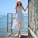 Original 2016 Brand Dress Plus Size Sexy Elegant Hollow Out Embroidery Pattern Lace Long Strapless Beach Dresses Wholesale