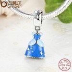 Original 925 Sterling Silver Cinderella's Blue Dress DANGLE Pendant Fit Bracelet Necklace Fairy Jewelry Making PAS156