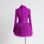 Original New 2016 Brand Autumn and Winter Purple Real Natural Fur Plus Size Slim Elegant Wool Women Coat Wholesale