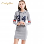 Oukytha 2017 Spring New Student Dress Casual Long-Sleeved Sweater And Long Sections Digital Pattern Hooded Dress T15105