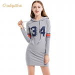 Oukytha 2017 Spring New Student Dress Casual Long-Sleeved Sweater And Long Sections Digital Pattern Hooded Dress T15105