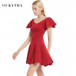 Oukytha 2017 Spring Summer Elegant Butterfly Sleeve V-neck Close-Fitting Cotton Mini Red/Black Dress for Women WQZ17232