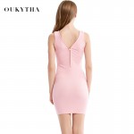 Oukytha 2017 Summer Dress Women Sexy & Club Deep V-Neck Zipper Tank Sleeveless Slim Tops Cotton Mini Bodycon Sheath Dress J15030