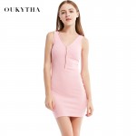 Oukytha 2017 Summer Dress Women Sexy & Club Deep V-Neck Zipper Tank Sleeveless Slim Tops Cotton Mini Bodycon Sheath Dress J15030