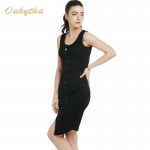 Oukytha Free Shipping 2017 Summer Dresses Women's Button Before The Split Knitting Bust Vest dresses Q15092