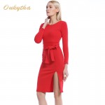 Oukytha Long Dress Tide Backing Hip Split Package 2017 New Long Sleeved Sexy Belt Tight Dress In The Nightcl  M15483