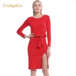 Oukytha Long Dress Tide Backing Hip Split Package 2017 New Long Sleeved Sexy Belt Tight Dress In The Nightcl  M15483