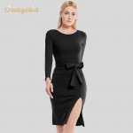 Oukytha Long Dress Tide Backing Hip Split Package 2017 New Long Sleeved Sexy Belt Tight Dress In The Nightcl  M15483