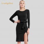 Oukytha Long Dress Tide Backing Hip Split Package 2017 New Long Sleeved Sexy Belt Tight Dress In The Nightcl  M15483