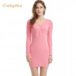 Oukytha Sexy V-neck Bottoming  Female Long Paragraph Long-Sleeved Autumn And Winter Self-CultivationThin Package Hip Dress 2218