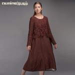 Outline Original Design Women Dress Vintage National Trend Cotton Dress Plus Size Loose Long-sleeve Lace Applique Dress L153Y006