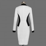 Oxiuly Business Female Pencil Dress Elegant Lady Illusion Patchwork Sheath Buttons Fitted Ruffles Women Bodycon Bandage Dress