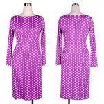 Oxiuly Newest Autumn Women Long Sleeve Elegant Dot Empire Waist Stretchy Bodycon Pencil Dresses Casual Knee-Length Dress S-XXL