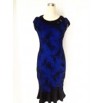 Oxiuly Sexy Knee Length Royal Blue Surface Lace Mermaid Dress Party Elegant Evening Casual Office Work Dress 