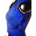 Oxiuly Sexy Knee Length Royal Blue Surface Lace Mermaid Dress Party Elegant Evening Casual Office Work Dress 