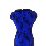 Oxiuly Sexy Knee Length Royal Blue Surface Lace Mermaid Dress Party Elegant Evening Casual Office Work Dress 