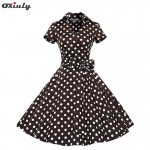 Oxiuly Women Ball Gown Dress Audrey Hepburn Elegant White Black Polka Dot ShortSleeve Dress Ladies Casual Short A-Line Dresses