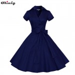 Oxiuly Women Ball Gown Dress Audrey Hepburn Elegant White Black Polka Dot ShortSleeve Dress Ladies Casual Short A-Line Dresses