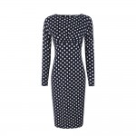 Oxiuly Women Vintage Polka Dot Print Long Sleeve Knee-Length Casual Stretchy Bodycon Pencil Dresses