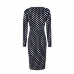 Oxiuly Women Vintage Polka Dot Print Long Sleeve Knee-Length Casual Stretchy Bodycon Pencil Dresses