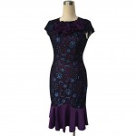 Oxiuly Womens Elegant 1950s Vintage Purple Flower Lace Fitted Stretch Bodycon Formal Party Sheath Wiggle Mermaid Dress