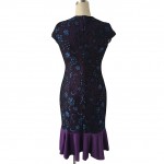 Oxiuly Womens Elegant 1950s Vintage Purple Flower Lace Fitted Stretch Bodycon Formal Party Sheath Wiggle Mermaid Dress