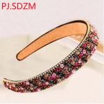 PJ.SDZM Luxury Gemstone Hair Bands Aurstria Rhinestone Headband Bridal Crystal Broad Brimmed Hair Accessory 4Colors Gift Mother 