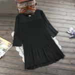 PLUS SIZE 2016 autumn new Bow black women chiffon dress O-neck draped Casual A-line double layer lolita elegant dress 4xl