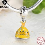 Parts Accessory 925 Sterling Silver Charms Fit BISAER Original  Bracelet Beautiful Yellow Princess Dress Jewelry Making WEUS223