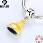 Parts Accessory 925 Sterling Silver Charms Fit BISAER Original  Bracelet Beautiful Yellow Princess Dress Jewelry Making WEUS223