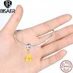 Parts Accessory 925 Sterling Silver Charms Fit BISAER Original  Bracelet Beautiful Yellow Princess Dress Jewelry Making WEUS223