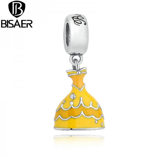 Parts Accessory 925 Sterling Silver Charms Fit BISAER Original  Bracelet Beautiful Yellow Princess Dress Jewelry Making WEUS223