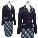 Patchwork Plaid Long Sleeve Workwear Business Office Dress Outfit Suits Women Autumn Winter Formal Dress Bodycon B246